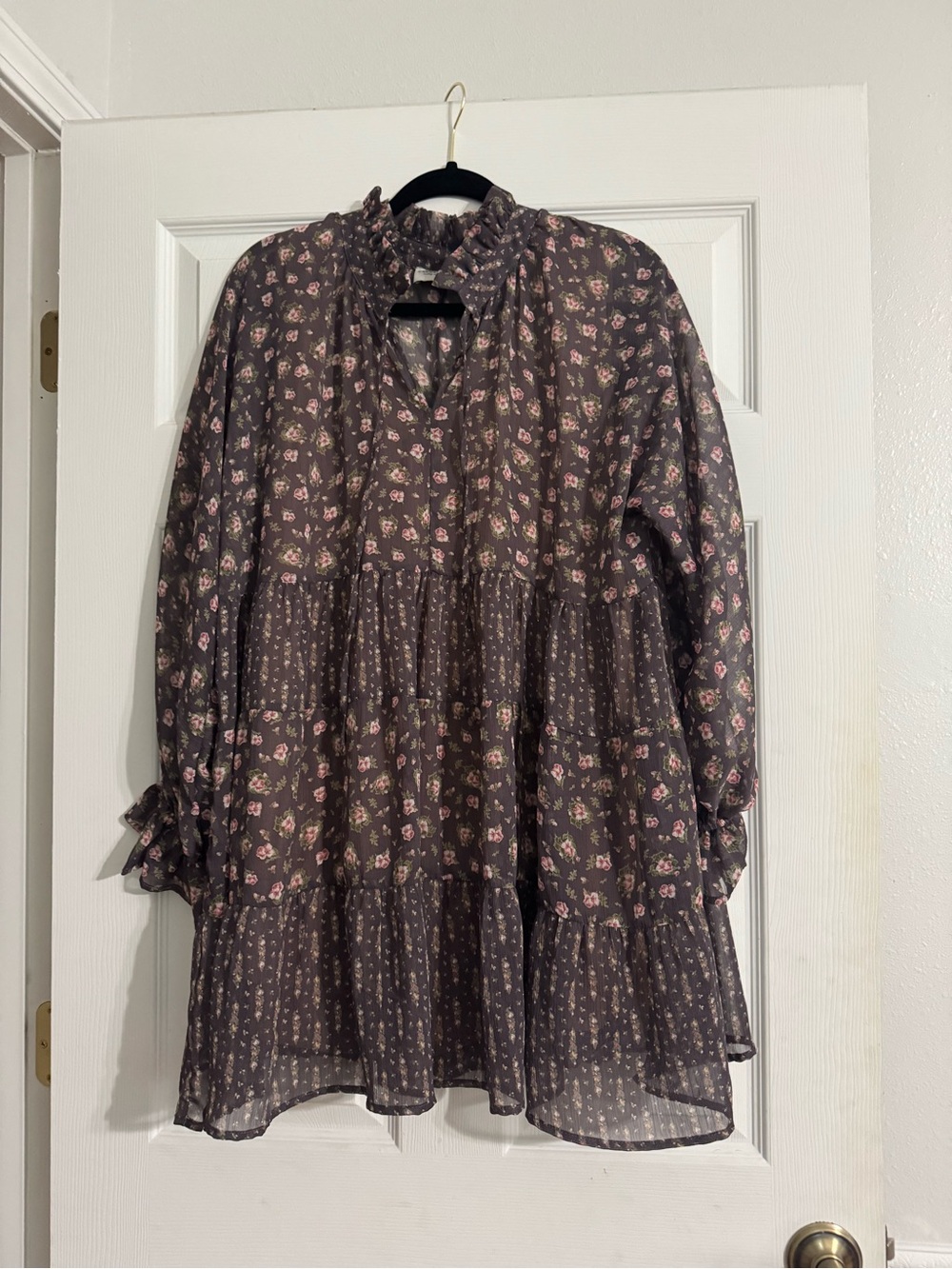 Sheer Floral TieredDress with Pink Blossoms